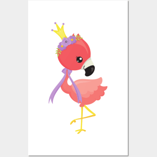 Princess Flamingo, Cute Flamingo, Flowers, Crown Posters and Art